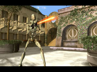 A battle droid fires his gun