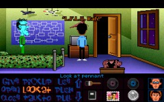 <i>Maniac Mansion Deluxe</i>: Michael reads a banner in Weird Ed Edison's room