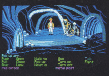 This scanned picture shows a "Fight" verb in place of the final "Travel" one. In the final game, you have the option to "Throw a punch" during conversation.