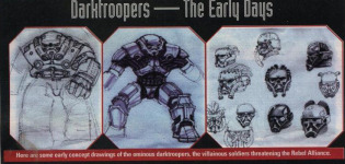 Sketches of the Dark Troopers, the game's principal foe.