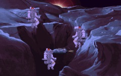The Pig descends into a crevice in the asteroid
