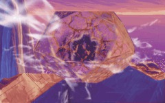 Energy from the Eye strikes the crystal shape floating above the central island