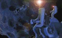 Concept art of the four astronauts taking the Pig down to the asteroid.