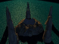 A 3D rendering of the five spires and central island.