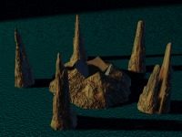 A 3D rendering of the five spires and central island.