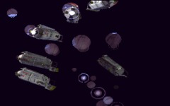Sprites of the Pig descending into the asteroid.