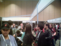 The LucasArts careers booth was suprisingly popular. Notice the red logo caps.