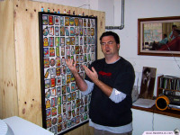 Tim shows off his framed double sheet of the original Wacky Packs stickers. "They are UNCUT buddy," he brags.