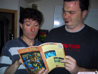 "I don't remember that part of the game," Tim and Dave remark as they look at the Monkey Island 2 hint book.