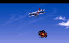 The father-son team manages to take down a fighter in the biplane minigame.