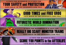 The ads, designed by Jake, to help Mojo win the "best fan-site" poll on LucasArts.com