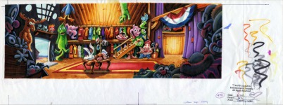 Original background drawing for the Booty Island costume shop. Sam and Max haven't been added in yet.