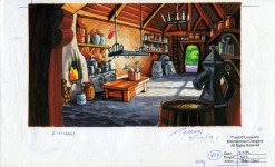 The revised background design for Elaine's mansion kitchen on Booty (no longer "Crooked") Island, now set at daytime.