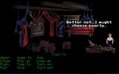 In the demo for DOS and Amiga, Guybrush paraphrases the knight's line from Indiana Jones and the Last Crusade