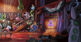 A purple tentacle costume obstructs Max, but Sam is still visible