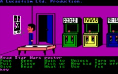 In the original version of Maniac Mansion, a Star Wars poster is on the arcade wall