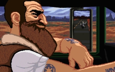 The trucker has a tattoo of the imperial army from Star Wars (the sprocket design) on his upper right arm