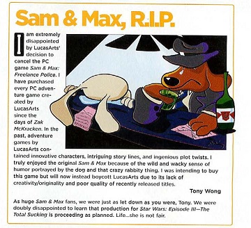The June 2004 issue of Computer Gaming World offered some space for the bereaved to work through their grief. 